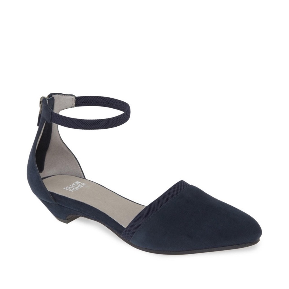 Eileen Fisher Black Suede Pointed Ankle-Strap Low Heels